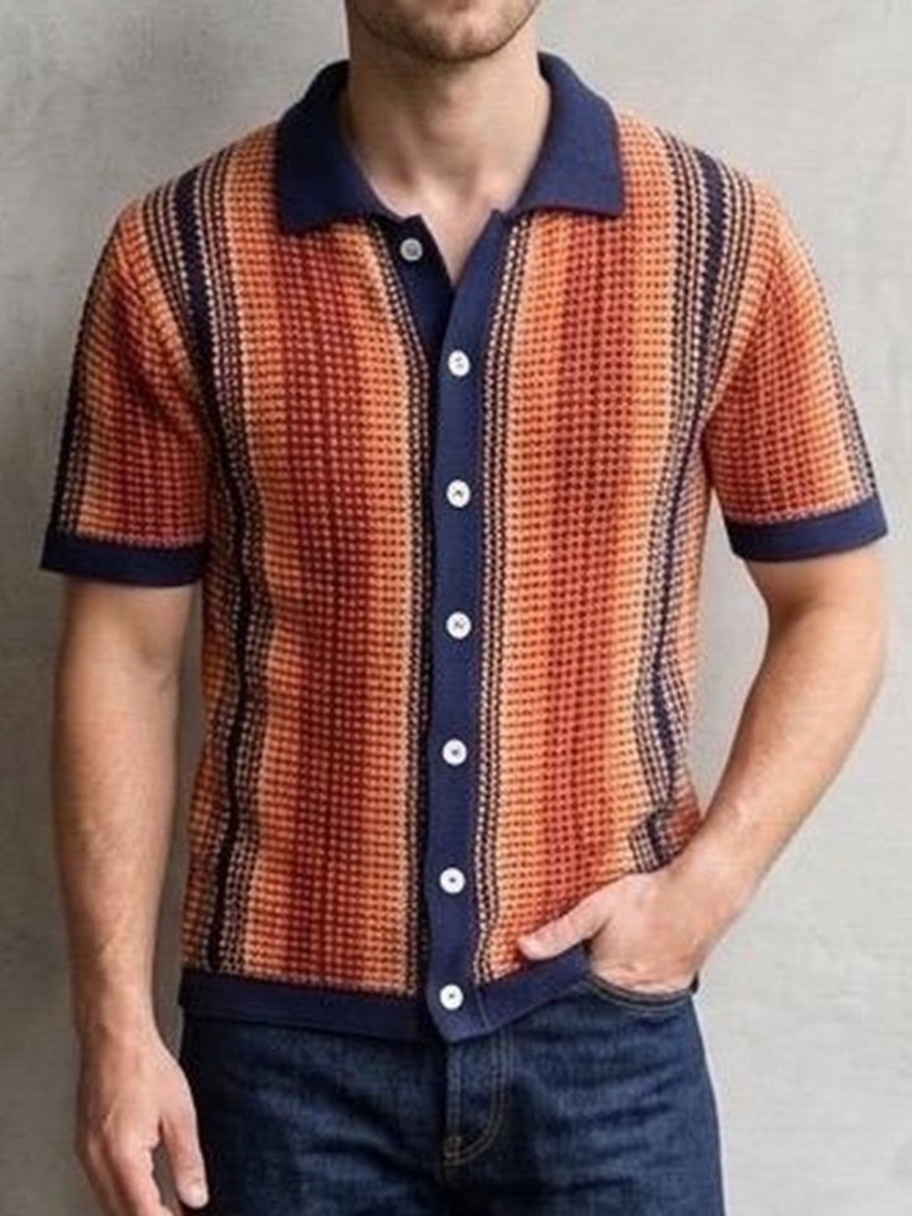 Massive Luxury Edition Men’s Vintage Style Vertical Striped Crochet Knit Top (Lg